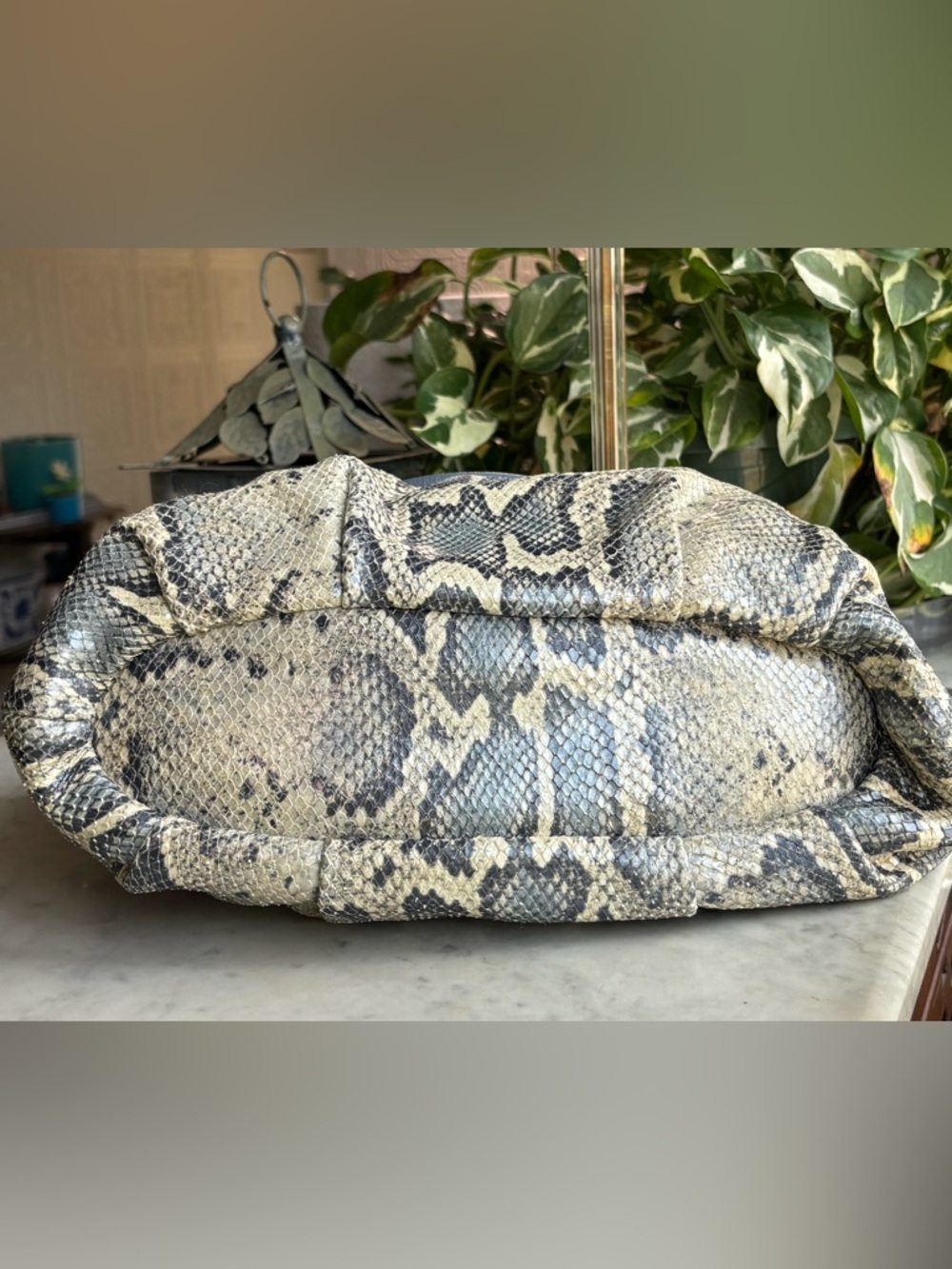 Coach Python-Print Leather Shoulder Bag in Blue, Gray and Cream - Picture 4 of 15